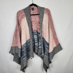 Roffe Accessories Colorblock Chevron Knit Poncho Wrap Cardigan Pink Blue OS